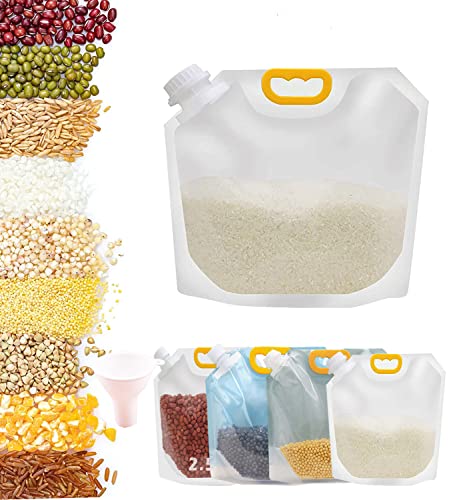 Large 1.3" Diameters Cereal Containers Storage Airtight Dispenser Dry Food Storage Pouches with Lids Grain Moisture-Proof Sealed Bag Clear Ziplock Bags Reusable Kitchen Organization Stackable 5 Pcs