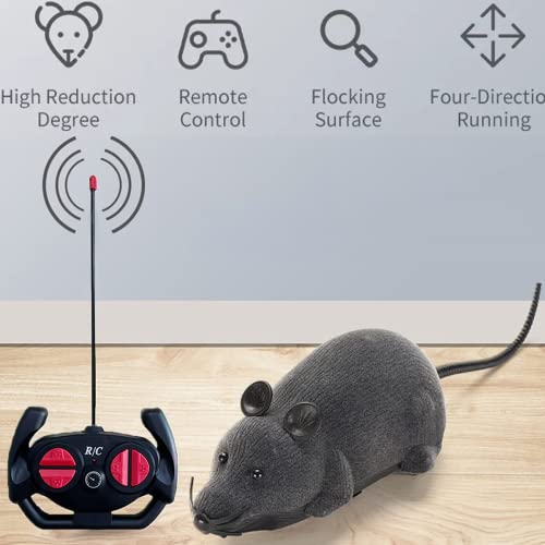 Vatunu Remote Control Rat Toy, Interactive Cat Toy with LED Lights, Battery-Powered Robotic Rat Toys Activated Cat Toys for Indoor Cat/Dogs/Puppy and Party Prank Game, Realistic Movements