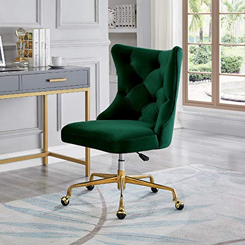 24KF Velvet Upholstered Tufted Button Home Office Chair with Golden Metal Base,Adjustable Desk Chair Swivel Office Chair - 7081-Jade