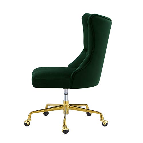 24KF Velvet Upholstered Tufted Button Home Office Chair with Golden Metal Base,Adjustable Desk Chair Swivel Office Chair - 7081-Jade