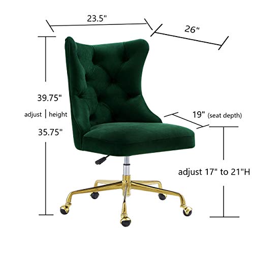 24KF Velvet Upholstered Tufted Button Home Office Chair with Golden Metal Base,Adjustable Desk Chair Swivel Office Chair - 7081-Jade