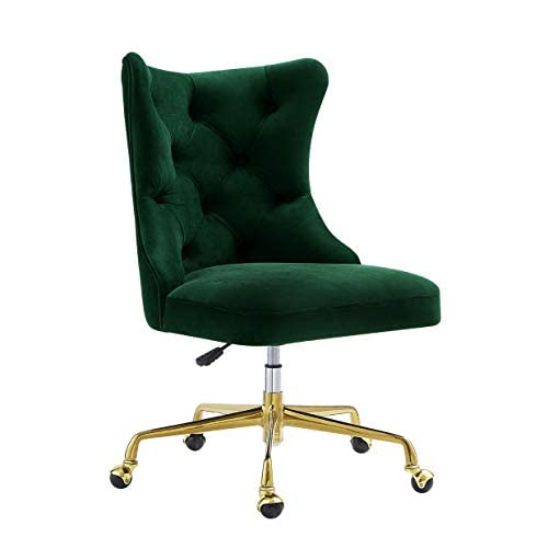 24KF Velvet Upholstered Tufted Button Home Office Chair with Golden Metal Base,Adjustable Desk Chair Swivel Office Chair - 7081-Jade