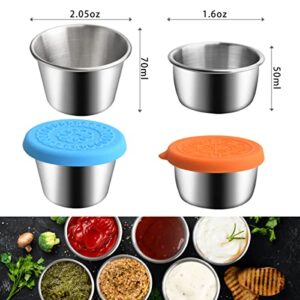 IWITHYOU 6pcs Salad Dressing Container, 3x1.6oz and 3x2.5oz Reusable Stainless Steel Cups with Silicone Lids, Bento Box Condiment Containers for Lunches Kids,Food Storage,Coffee Bean,Picnic,Travel