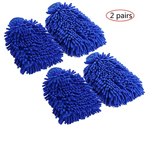 LHHweiusa 2 Pairs Car Wash Mitt Microfiber,5-Finger Microfiber Wash Mitts,Scratch Car Interior Exterior Cleaning Gloves,Strong Water Absorption Premium Chenille Washing Gloves