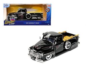 1951 chevy 3100 pickup truck lowrider black with graphics street low series 1/24 diecast model car by jada 34291