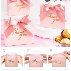 Jutieuo 25 Pack Small Gift Bags Thank You Party Favor Bags Paper Treat Boxes with Pink Bow Ribbons for Wedding, Baby Shower, Girls Ladies Birthday Party Supplies (Pink)