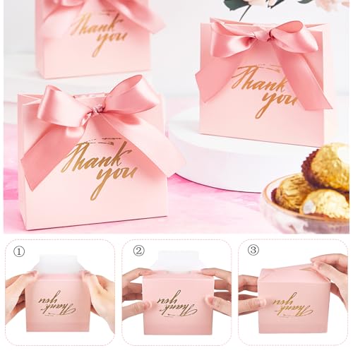 Jutieuo 25 Pack Small Gift Bags Thank You Party Favor Bags Paper Treat Boxes with Pink Bow Ribbons for Wedding, Baby Shower, Girls Ladies Birthday Party Supplies (Pink)