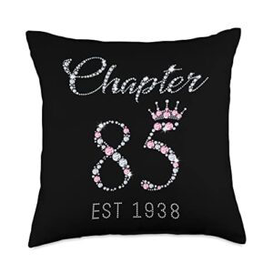 pink crown 85th birthday tee gift for womens chapter 85 est 1938 85th birthday tee gift for womens throw pillow, 18x18, multicolor