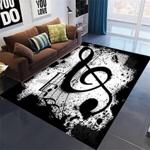 Black Lefu Large Strip Rug, 3D Music Theme Area Carpet, Non-Slip Mat Soft and Easy to Clean Suitable for Living Room Study Bedroom Dining Room5x3ft/90x150cm