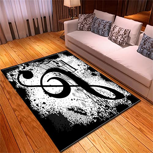 Black Lefu Large Strip Rug, 3D Music Theme Area Carpet, Non-Slip Mat Soft and Easy to Clean Suitable for Living Room Study Bedroom Dining Room5x3ft/90x150cm