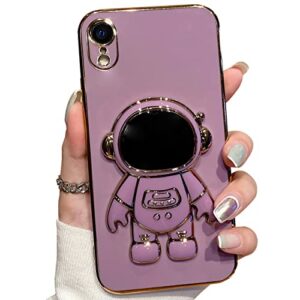 rogsgic astronaut case for iphone xr cute plating phone cases with stand for women girls soft tpu camera protective shockproof cover 6.1'' (purple)