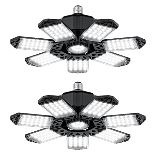 LED Garage Lights - 175W Garage Lights Ceiling LED with 7 Adjustable Panels, 20000LM Deformable LED Shop Light for Garage, Basement, Barn, High Bay Light, Support E26/E27 Screw Socket (2 Pack)