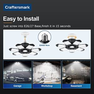 LED Garage Lights - 175W Garage Lights Ceiling LED with 7 Adjustable Panels, 20000LM Deformable LED Shop Light for Garage, Basement, Barn, High Bay Light, Support E26/E27 Screw Socket (2 Pack)