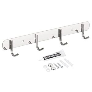 uxcell coat hook rack, 201 stainless steel coat rack wall mounted with 4 hooks metal hook rail wall hangers for hanging bedroom bathroom