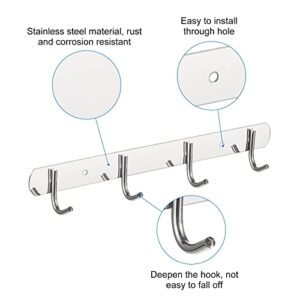 uxcell Coat Hook Rack, 201 Stainless Steel Coat Rack Wall Mounted with 4 Hooks Metal Hook Rail Wall Hangers for Hanging Bedroom Bathroom