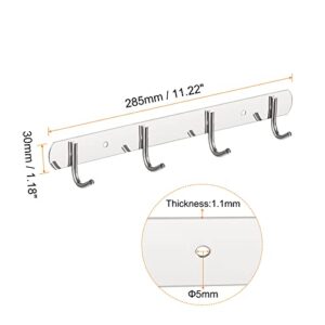 uxcell Coat Hook Rack, 201 Stainless Steel Coat Rack Wall Mounted with 4 Hooks Metal Hook Rail Wall Hangers for Hanging Bedroom Bathroom