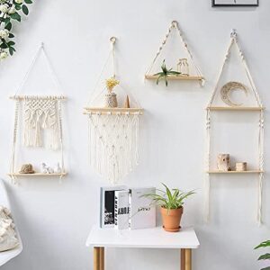YuPinDiZu Macrame Wall Hanging Shelf | Boho Shelves with Wood Shelf | 2 Pcs Handmade Macrame Shelf for Hanging Plants and Decor | Boho Wall Decor with Beautiful Macrame Rope and Shelf (Beige)