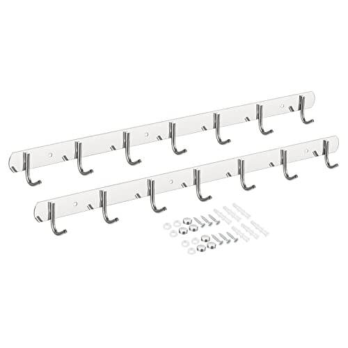 uxcell Coat Hook Rack, 201 Stainless Steel Coat Rack Wall Mounted with 7 Hooks Metal Hook Rail Wall Hangers for Hanging Bedroom Bathroom 2Pcs