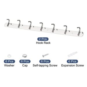 uxcell Coat Hook Rack, 201 Stainless Steel Coat Rack Wall Mounted with 7 Hooks Metal Hook Rail Wall Hangers for Hanging Bedroom Bathroom 2Pcs