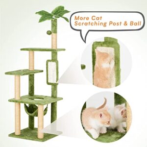 TSCOMON 55" Cat Tree for Indoor Cats with Green Leaves, Multi-Level Large Cat Tower for Indoor Cats with Hammock, Plush Cat House with Hang Ball Toy and Cat Sisal Scratching Posts Cat Furniture, Green