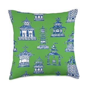 chinoiserie gifts by southerngal blue willow french japanese chinoiserie pagoda ginger jar throw pillow, 18x18, multicolor