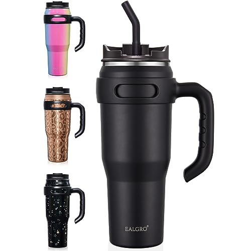 EALGRO 40 oz Tumbler with Handle, Large Insulated Tumblers with Straw and Lid, Stainless Steel Vacuum Travel Coffee Mug Cup, Black