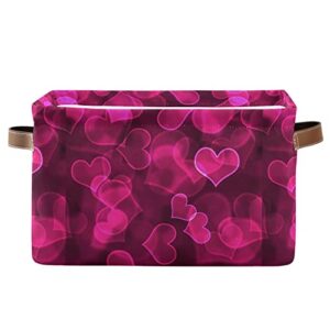 foldable storage basket, cube organizer bins hot pink heart cube bag dual handles for closet shelf