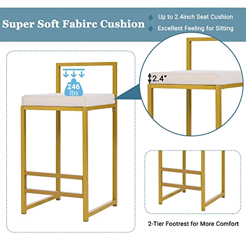 Fashion 4-Piece Counter Height Dining Table Set,Extra Long Console Bar Dining Table Set with 3 Padded Stools,Gold Metal Frame Kitchen Set for Small Places,Dining Area,Kitchen,Breakfast Nook,Home Bar.