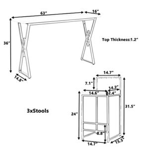 Fashion 4-Piece Counter Height Dining Table Set,Extra Long Console Bar Dining Table Set with 3 Padded Stools,Gold Metal Frame Kitchen Set for Small Places,Dining Area,Kitchen,Breakfast Nook,Home Bar.