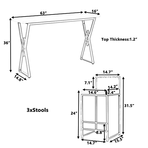 Fashion 4-Piece Counter Height Dining Table Set,Extra Long Console Bar Dining Table Set with 3 Padded Stools,Gold Metal Frame Kitchen Set for Small Places,Dining Area,Kitchen,Breakfast Nook,Home Bar.
