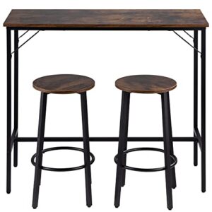 VEVOR Bar Table and Chairs Set 39" Pub Table Set with 2 Bar Stools Kitchen Dining Table and Chairs Set for 2 Iron Frame Counter Height Dining Sets for Home, Kitchen, Living Room