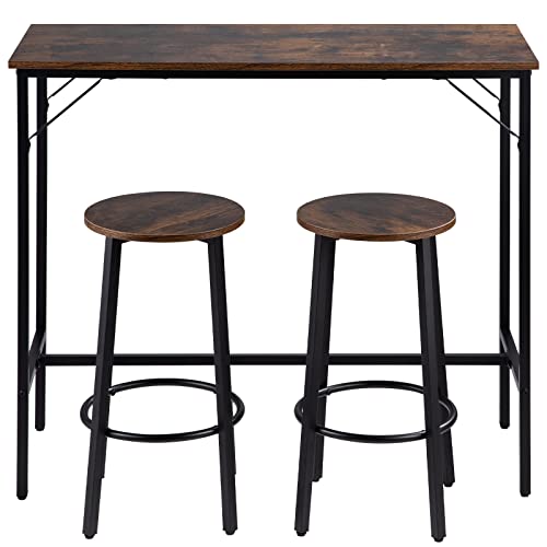 VEVOR Bar Table and Chairs Set 39" Pub Table Set with 2 Bar Stools Kitchen Dining Table and Chairs Set for 2 Iron Frame Counter Height Dining Sets for Home, Kitchen, Living Room