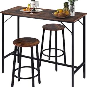 VEVOR Bar Table and Chairs Set 39" Pub Table Set with 2 Bar Stools Kitchen Dining Table and Chairs Set for 2 Iron Frame Counter Height Dining Sets for Home, Kitchen, Living Room