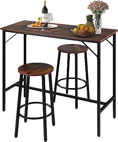 VEVOR Bar Table and Chairs Set 39" Pub Table Set with 2 Bar Stools Kitchen Dining Table and Chairs Set for 2 Iron Frame Counter Height Dining Sets for Home, Kitchen, Living Room