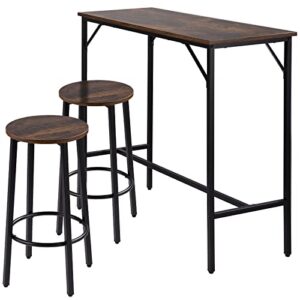 VEVOR Bar Table and Chairs Set 39" Pub Table Set with 2 Bar Stools Kitchen Dining Table and Chairs Set for 2 Iron Frame Counter Height Dining Sets for Home, Kitchen, Living Room