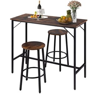 VEVOR Bar Table and Chairs Set 39" Pub Table Set with 2 Bar Stools Kitchen Dining Table and Chairs Set for 2 Iron Frame Counter Height Dining Sets for Home, Kitchen, Living Room