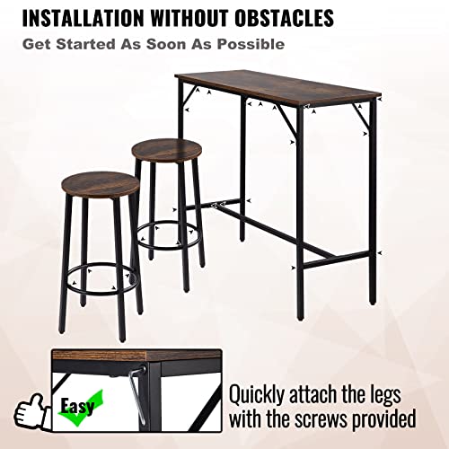 VEVOR Bar Table and Chairs Set 39" Pub Table Set with 2 Bar Stools Kitchen Dining Table and Chairs Set for 2 Iron Frame Counter Height Dining Sets for Home, Kitchen, Living Room