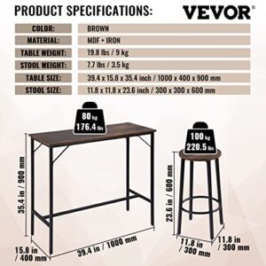 VEVOR Bar Table and Chairs Set 39" Pub Table Set with 2 Bar Stools Kitchen Dining Table and Chairs Set for 2 Iron Frame Counter Height Dining Sets for Home, Kitchen, Living Room