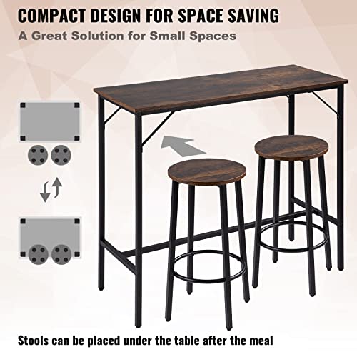 VEVOR Bar Table and Chairs Set 39" Pub Table Set with 2 Bar Stools Kitchen Dining Table and Chairs Set for 2 Iron Frame Counter Height Dining Sets for Home, Kitchen, Living Room