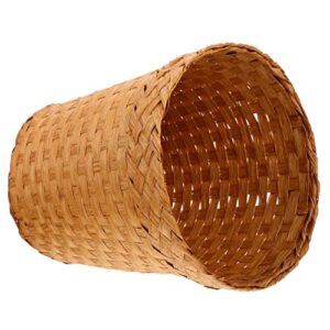 1pc wood basket round wicker trash can wastebasket handwoven waste paper bin rubbish bin trash container for bedroom kitchen bathroom office khaki wicker waste basket for home