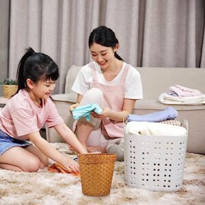 1pc Wood Basket Round Wicker Trash Can Wastebasket Handwoven Waste Paper Bin Rubbish Bin Trash Container for Bedroom Kitchen Bathroom Office Khaki Wicker Waste Basket for Home