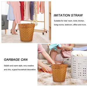 1pc Wood Basket Round Wicker Trash Can Wastebasket Handwoven Waste Paper Bin Rubbish Bin Trash Container for Bedroom Kitchen Bathroom Office Khaki Wicker Waste Basket for Home