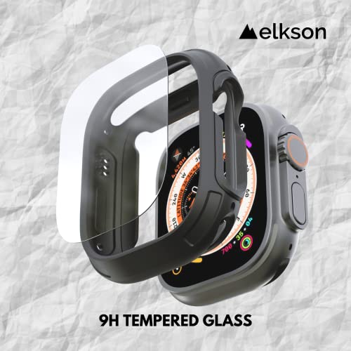 Elkson Made for Watch Ultra 2 1 Bumper Case Screen Protector Kit 49mm Quattro Max Series Rugged, Military-Grade Durable Flexible Shockproof Protective Cover with Tempered Glass for iWatch, Black