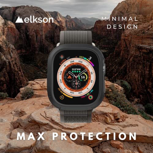 Elkson Made for Watch Ultra 2 1 Bumper Case Screen Protector Kit 49mm Quattro Max Series Rugged, Military-Grade Durable Flexible Shockproof Protective Cover with Tempered Glass for iWatch, Black