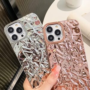 Compatible for iPhone 14 Pro Max Case Cute Luxury Designer Tin Foil Pleated Phone Cover for Women Electroplated Sparkly Silicone Protective Slim Fit Soft Case 6.7Inch (Silver Glossy-iPhone 14 Pro Max)