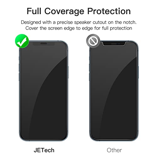 JETech Full Coverage Screen Protector for iPhone 12/12 Pro 6.1-Inch, Black Edge Tempered Glass Film with Easy Installation Tool, Case-Friendly, HD Clear, 3-Pack