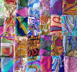 10 qty 8"x30" lot 100% pure silk print vintage sari fabric, remnants, scrap bundle, precut fabric, multicolored squares for craft patchwork