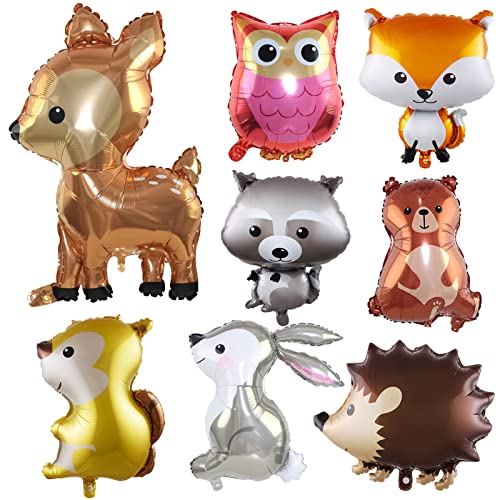 Animal Balloons, 8 Giant Balloons(20-30IN) Rabbit, Bear, Hedgehog, Fox, Raccoon, Owl, Squirrel Jungle Party Decorations Balloons Kit