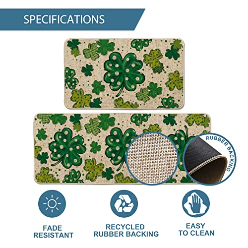 Artoid Mode Clover Shamrock Welcome Decorative Kitchen Mats Set of 2, Home Party Low-Profile Home Kitchen Rugs - 17x29 and 17x47 Inch