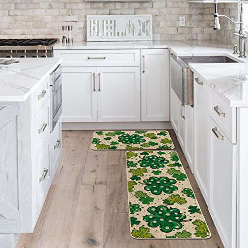 Artoid Mode Clover Shamrock Welcome Decorative Kitchen Mats Set of 2, Home Party Low-Profile Home Kitchen Rugs - 17x29 and 17x47 Inch